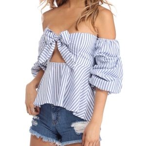 Blue Stripe Tie Front Top